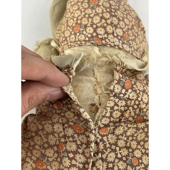 Antique Rabbit Bunny Floral Bloomer Dress red Eyes Straw Stuffed Mohair - Picture 12 of 15